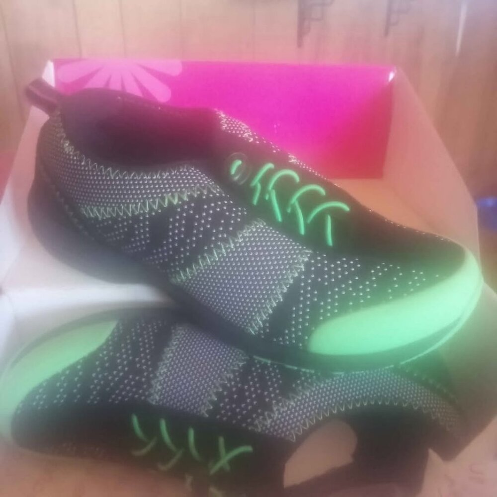 Urbane Black and Neon Green Knit Sneakers